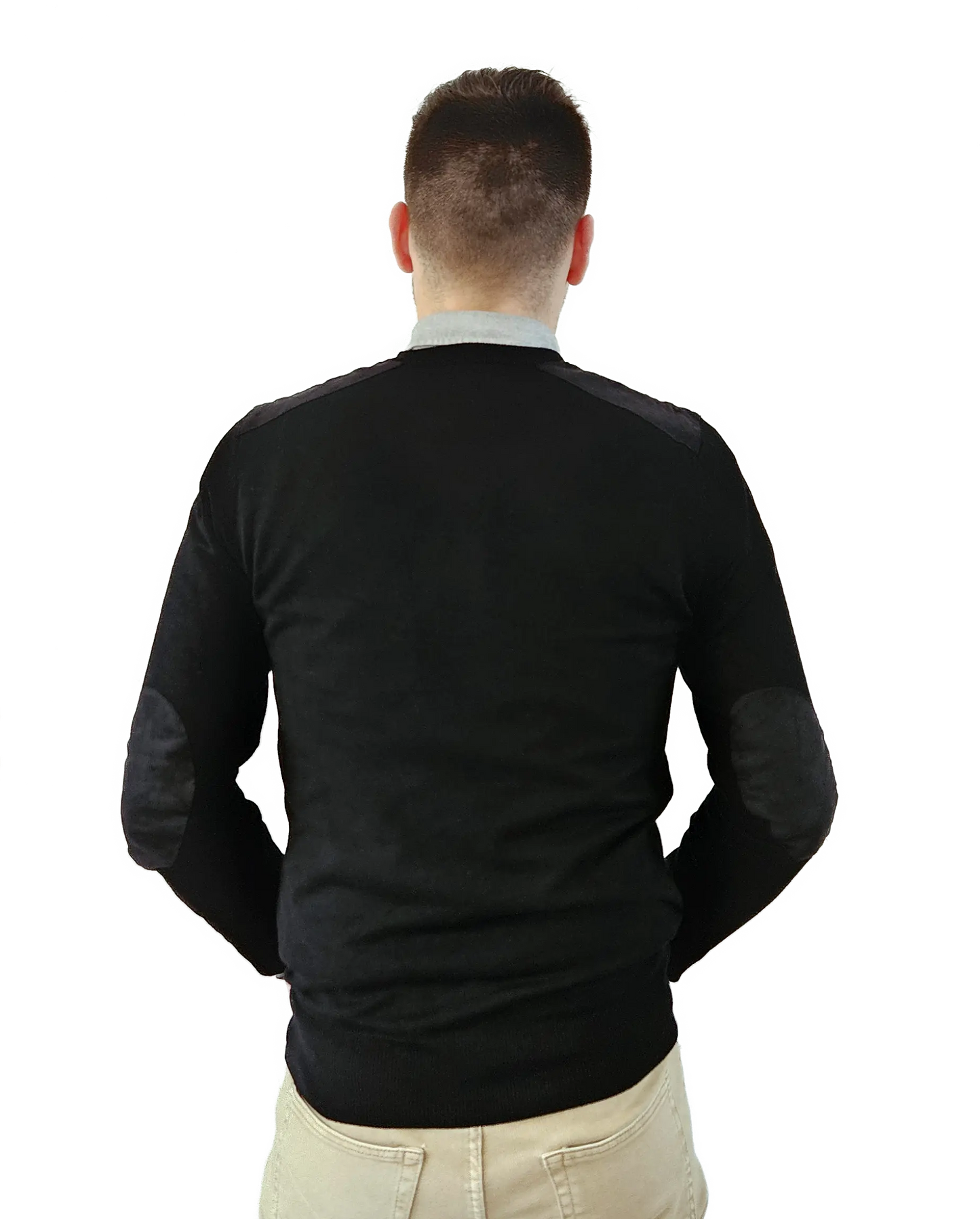 Pull col V Noir avec empiècements velours