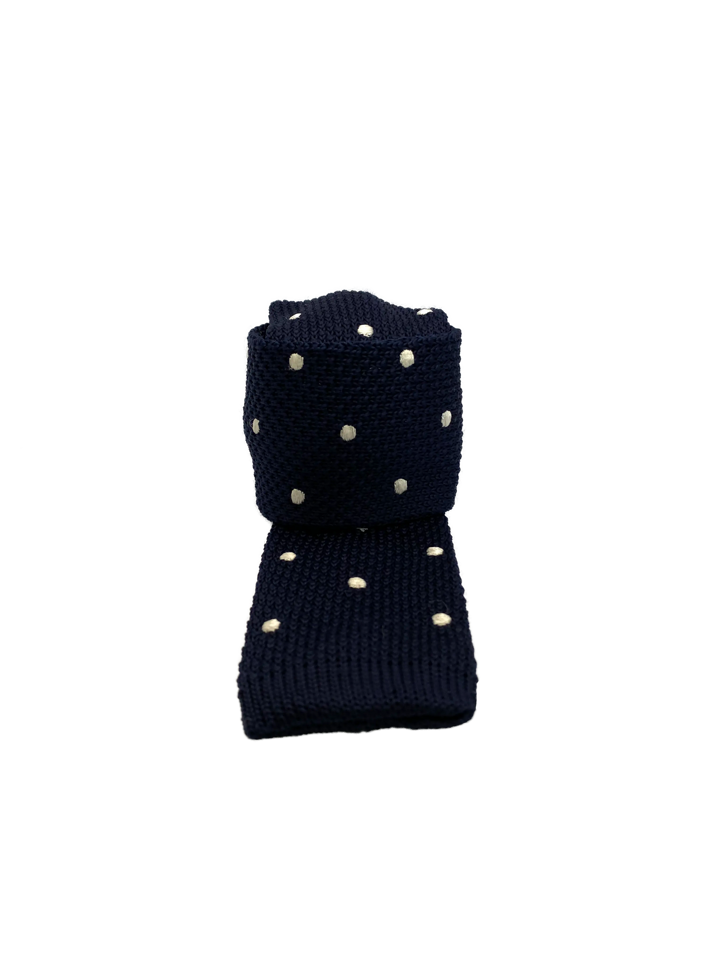 Cravate tricot Bleu Marine à Pois Blancs