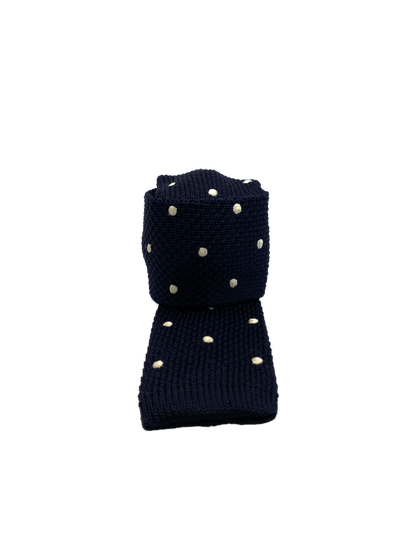 Cravate tricot Bleu Marine à Pois Blancs